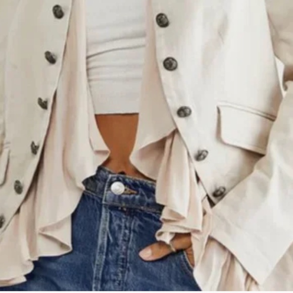 Free People Ruffles Romance Jacket Military Style Button Front NWT - Picture 5 of 14